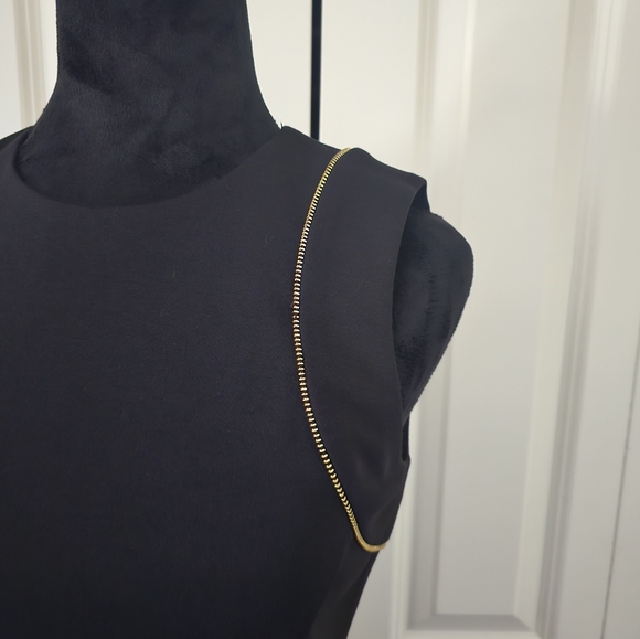 Calvin Klein Black Midi Dress with Gold Accent Zippers Special Occasion SZ 2 - Picture 4 of 11
